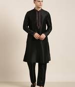 Black pashmina embroidered kurta set
