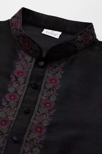 Black pashmina embroidered kurta set