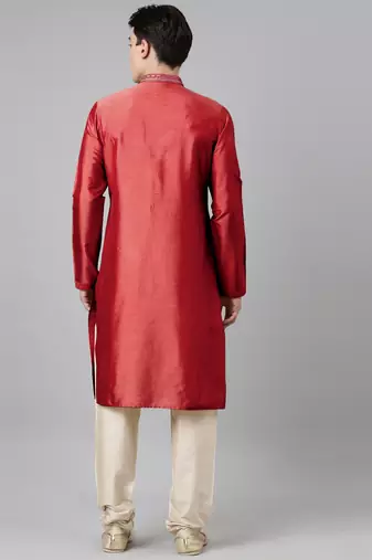 Maroon silk embroidery kurta set