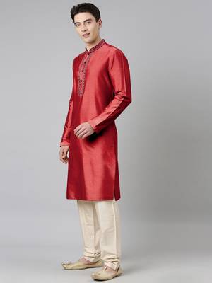 Maroon silk embroidery kurta set 3