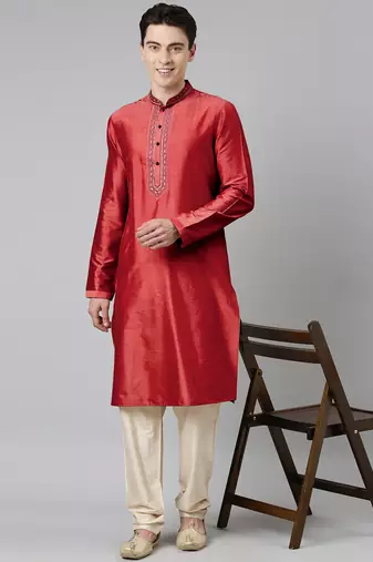 Maroon silk embroidery kurta set