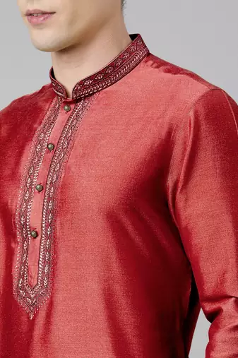 Maroon silk embroidery kurta set