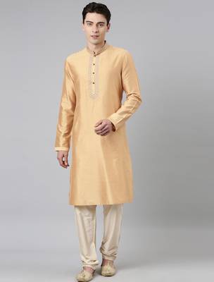 Beige silk embroidery kurta set 1