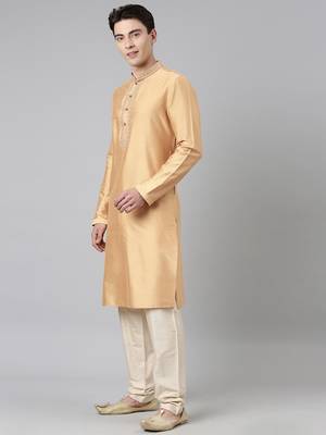 Beige silk embroidery kurta set 3