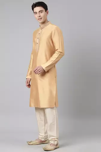 Beige silk embroidery kurta set