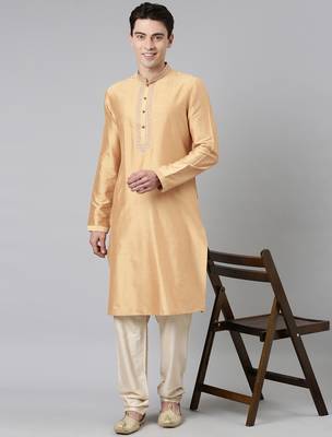 Beige silk embroidery kurta set 4