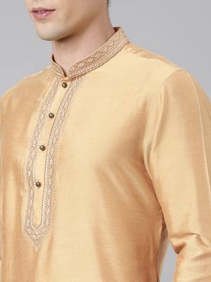 Beige silk embroidery kurta set 5