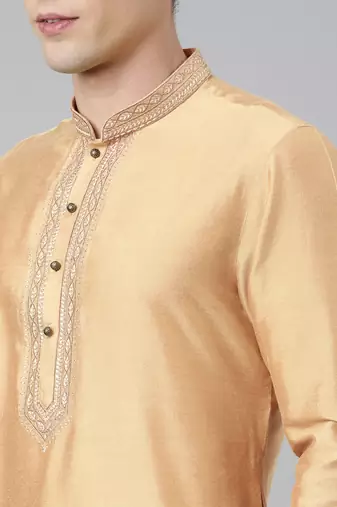 Beige silk embroidery kurta set