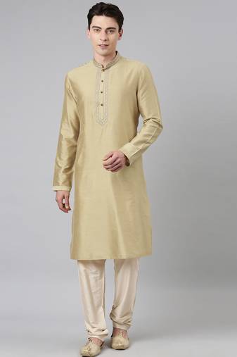 Gold silk embroidery kurta set