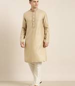 Beige cotton dori embroidered kurta