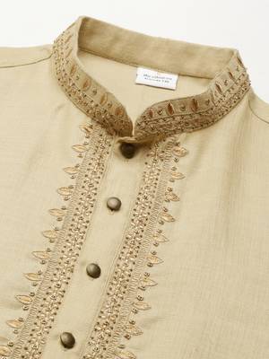 Beige cotton dori embroidered kurta 2