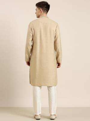 Beige cotton dori embroidered kurta 4
