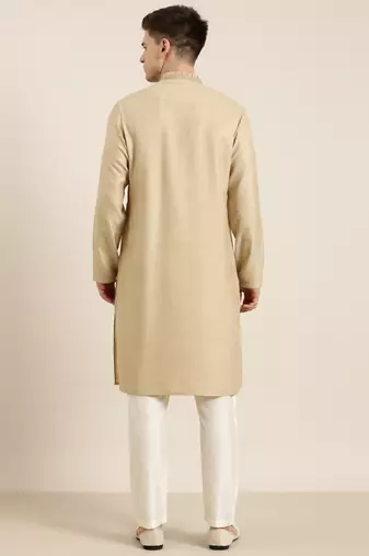 Beige cotton dori embroidered kurta