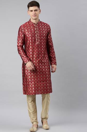 Maroon jacquard kurta set