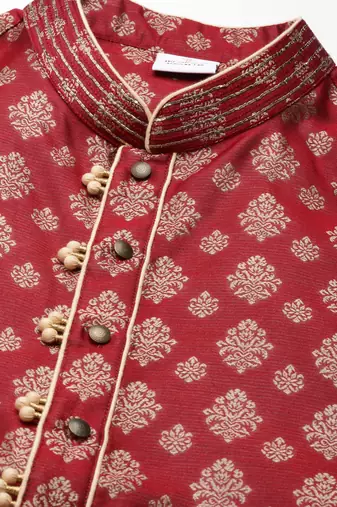 Maroon jacquard kurta set