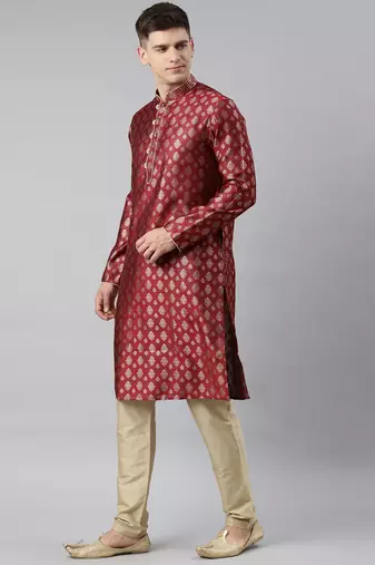 Maroon jacquard kurta set