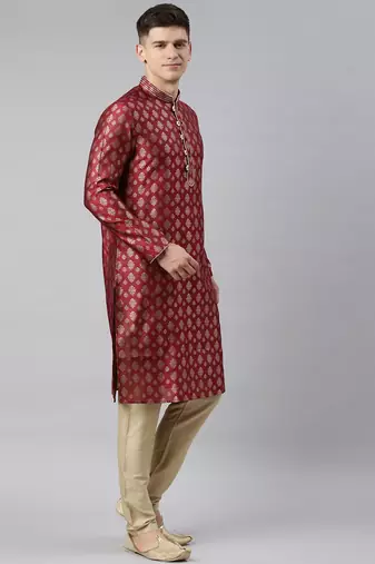 Maroon jacquard kurta set