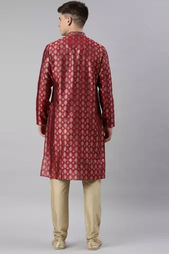 Maroon jacquard kurta set