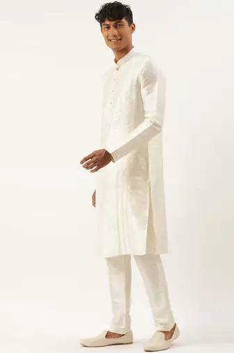 Cream dori embroidered kurta set
