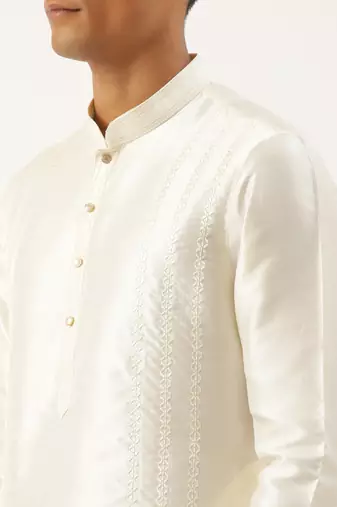 Cream dori embroidered kurta set
