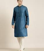 Denim blue cotton dori embroidered kurta