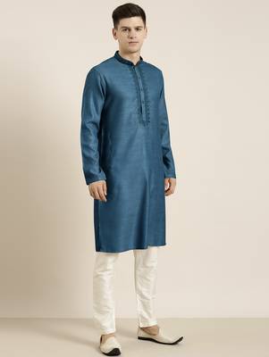Denim blue cotton dori embroidered kurta 5