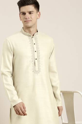 Cream cotton dori embroidered kurta