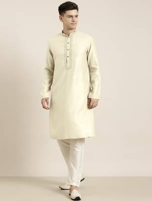 Cream cotton dori embroidered kurta 1