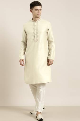 Cream cotton dori embroidered kurta