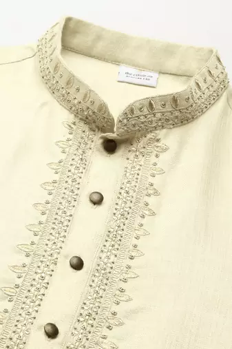 Cream cotton dori embroidered kurta