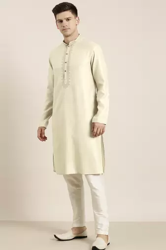 Cream cotton dori embroidered kurta