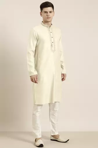 Cream cotton dori embroidered kurta