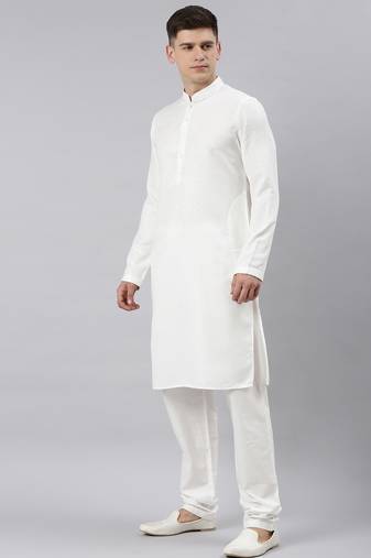 White self design cotton kurta set