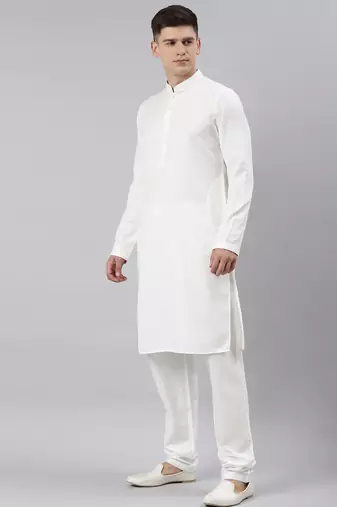 White self design cotton kurta set