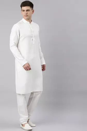 White self design cotton kurta set