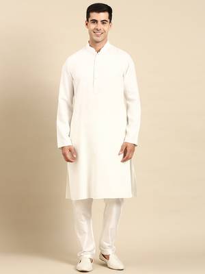 White twill weave cotton kurta set 1