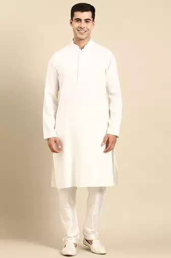 White twill weave cotton kurta set