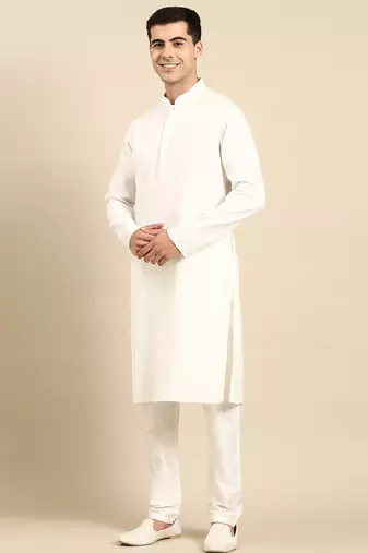 White twill weave cotton kurta set