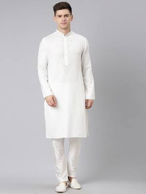Cream cotton dori embroidery kurta 1