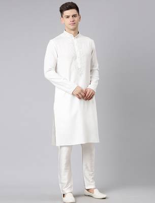 Cream cotton dori embroidery kurta 5