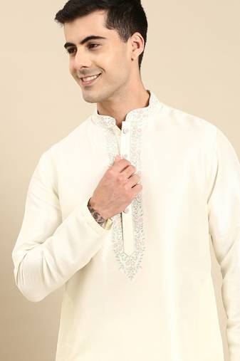 Creame silk dori embroidered kurta set