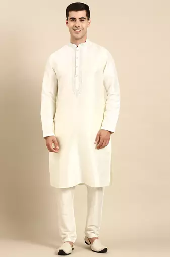 Creame silk dori embroidered kurta set