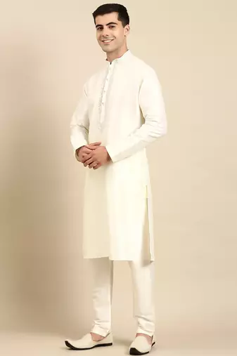 Creame silk dori embroidered kurta set