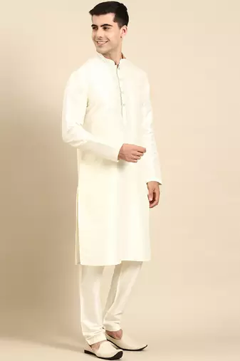 Creame silk dori embroidered kurta set