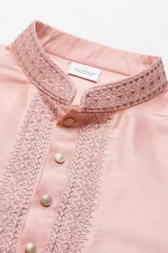Peach silk embroidered kurta set