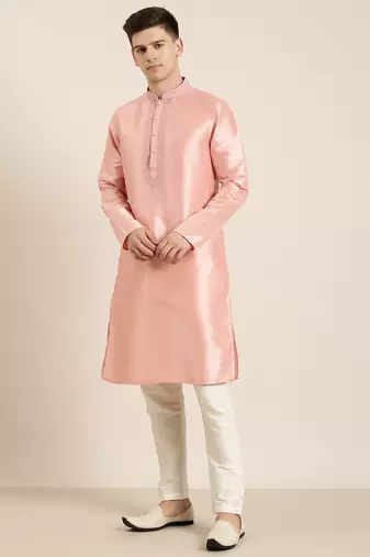 Peach silk embroidered kurta set