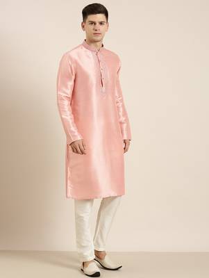 Peach silk embroidered kurta set 5