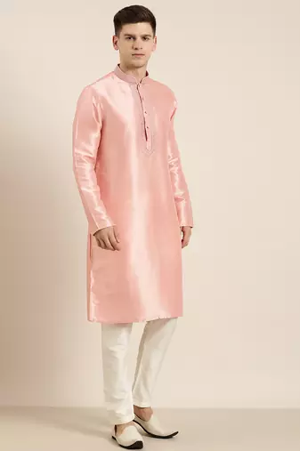 Peach silk embroidered kurta set