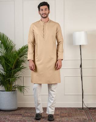 Beige fine cotton kurta set 1