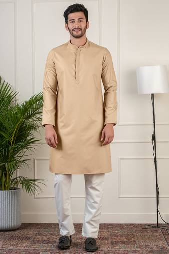 Beige fine cotton kurta set